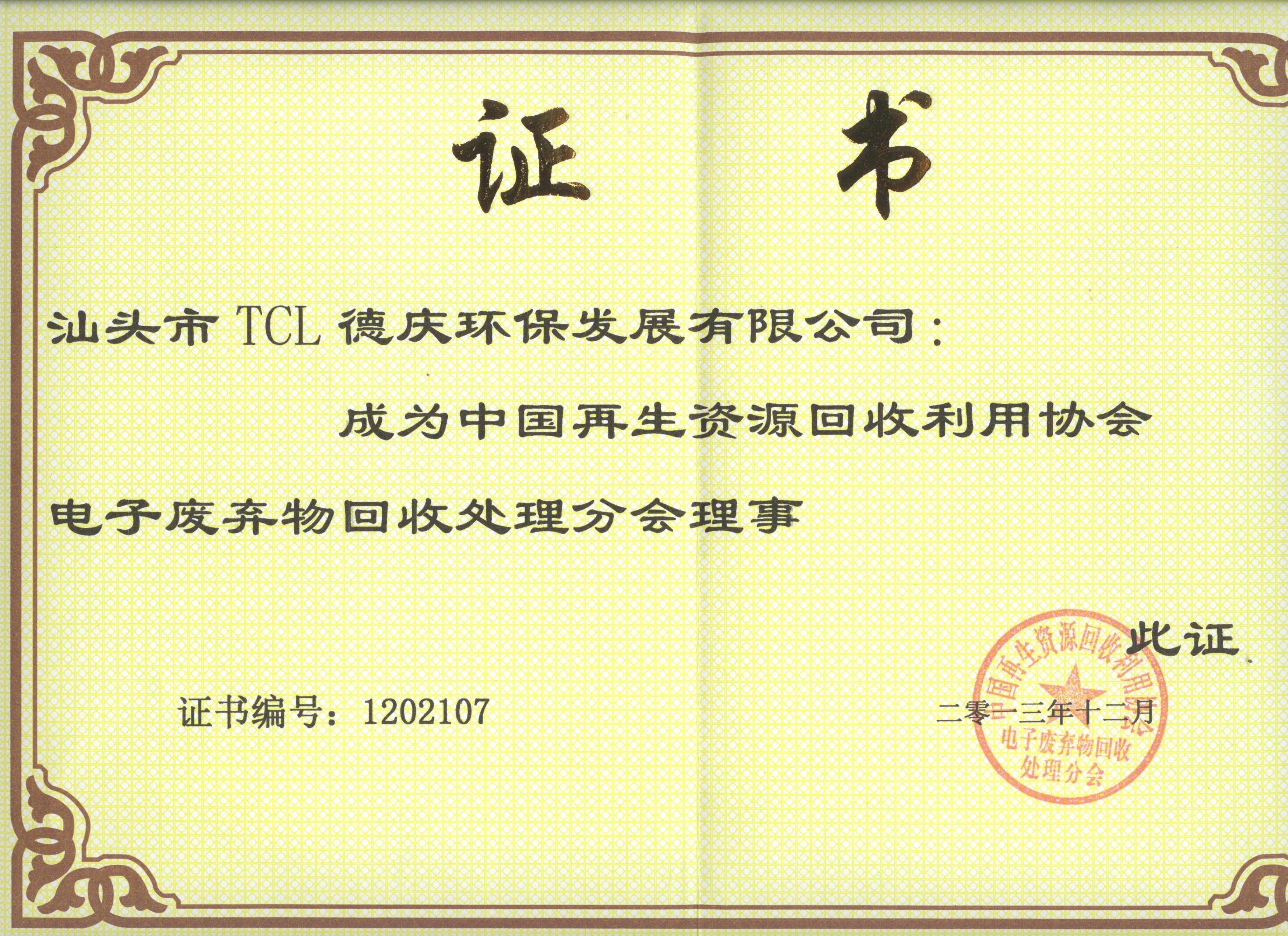 中国再生资源回收利用协会电子废弃物回收处理分会理事